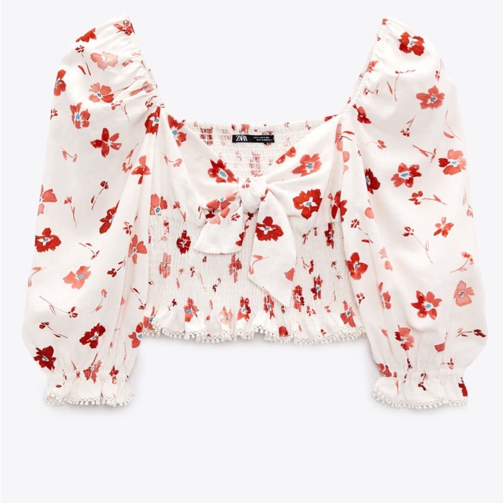 Zara Printed Linen Blend Top